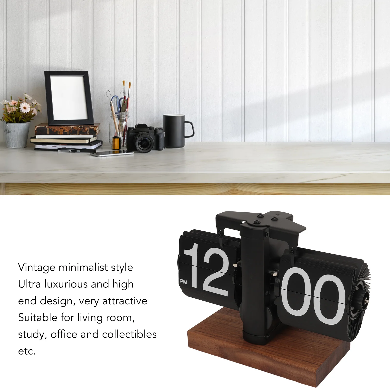 Vintage Digital Flip Page Clock Automatic Turning Battery Operated Mechanical Clock for Home Bedroom Office Decoration