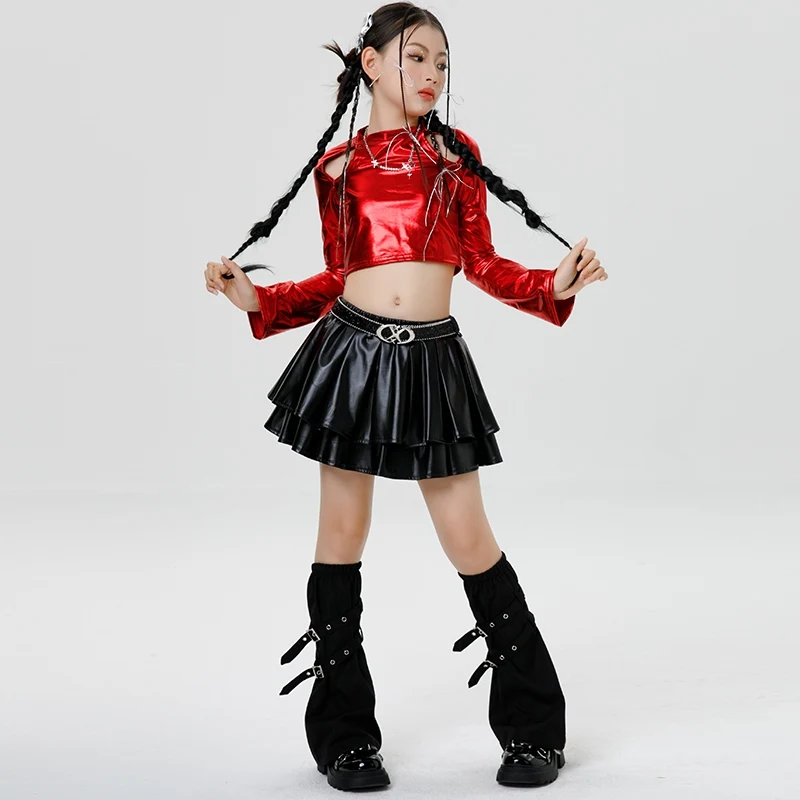 Costumes de danse jazz pour enfants, ensemble de compétition de phtaline K POP, tenues d'anterie de rue Hip Hop, ensemble de défilé, rouge, Y2K, XH1698, nouveau