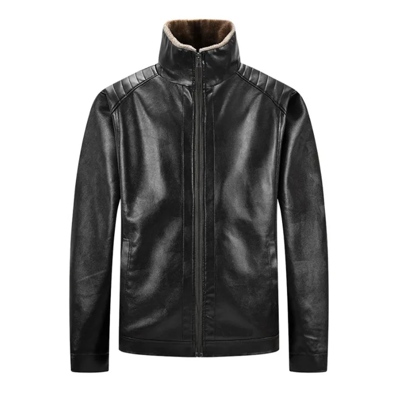 Autumn and Winter Versatile Coat Zipper Cardigan Men's Stand Collar Solid Color Pu Leather Casual Top