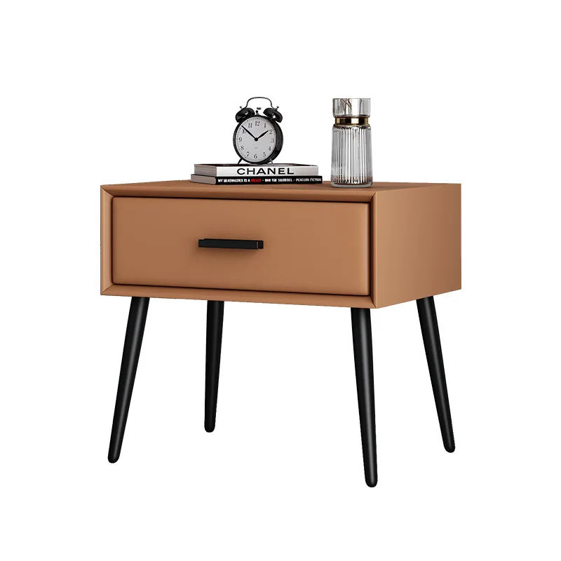 

Italian Leather Modern Bedside Table with Drawer Luxury Small Home and Hotel Furniture for Bedroom or Apartment Use