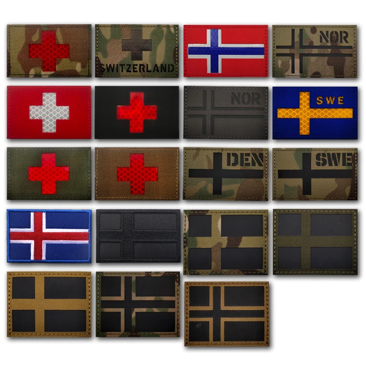 Nordic IR Flag Patch Norway Denmark Finland Sweden IR Night Recognition Badge Patch for Clothes Backpack Tactical Armband