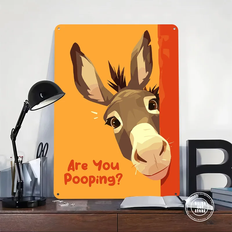 Funny Donkey Cartoon With Question 3D Printed Texture Poster Personalized Wall Art Retro Metal Tin Signs for Office Decor Room