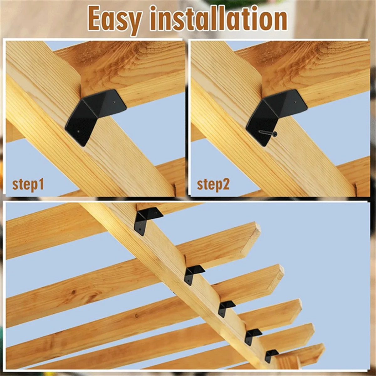 SSR 12 Pcs Black Pergola Hardware Rafter Clips Rafter Brackets for Lumber Pergola, Timber Beam, Ceiling Joist A
