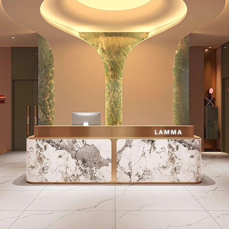 

Modern simple company hotel front desk checkout page beauty salon reception Desk reception counter reception desks office table