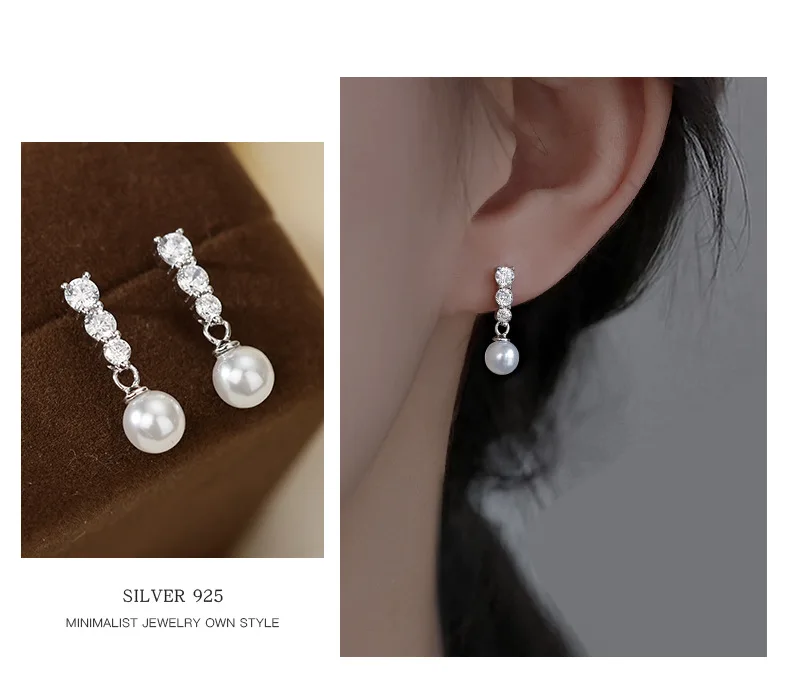 Ohrstecker aus 925er-Sterlingsilber, modisch, für Damen, kleine Perlen, Geschenk für Mädchen und Damen – Detail 2