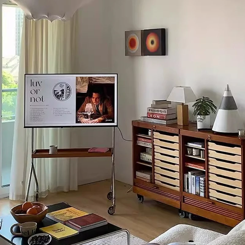 Nordic-Style TV Stand Retro Adjustable Conference Room Universal Mobile TV Mount Floor-Standing 43-70 Inch TV Bracket