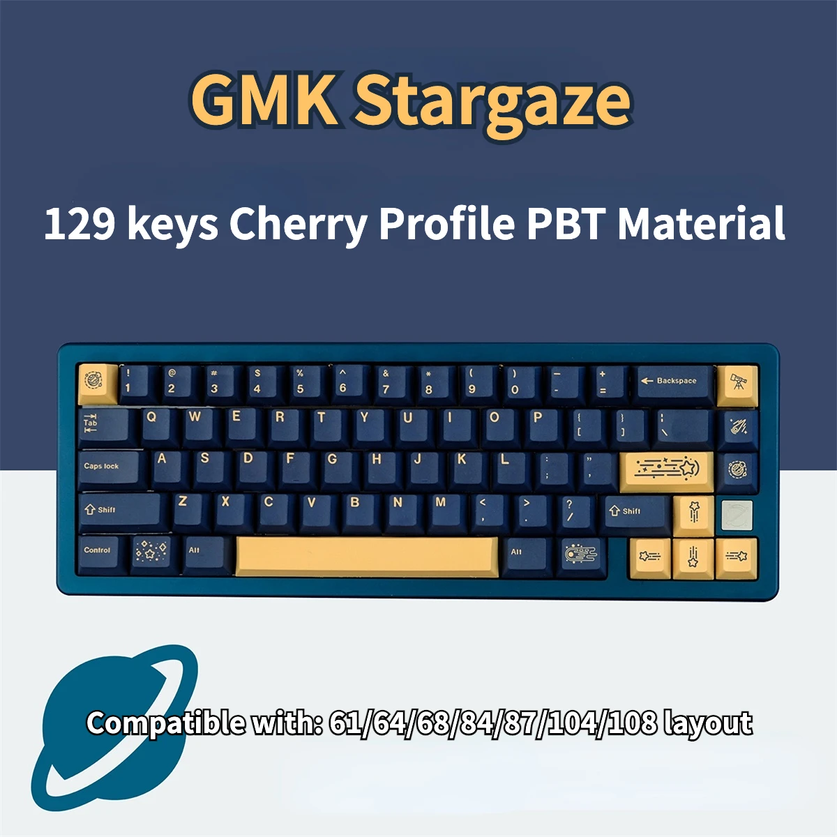 

129 Keys GMK Stargaze Clone PBT Keycaps Cherry MX Profile Blue Yellow Keycap for Mechanical Keyboard Custom Key Caps Set