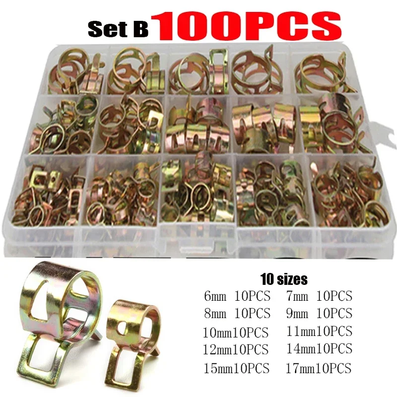 75/100/155 قطعة مقاطع زنبركية للخرطوم 6-22 مللي متر-مشابك أنابيب الوقود/الزيت/المياه لشاحنة السيارات بأحجام متنوعة