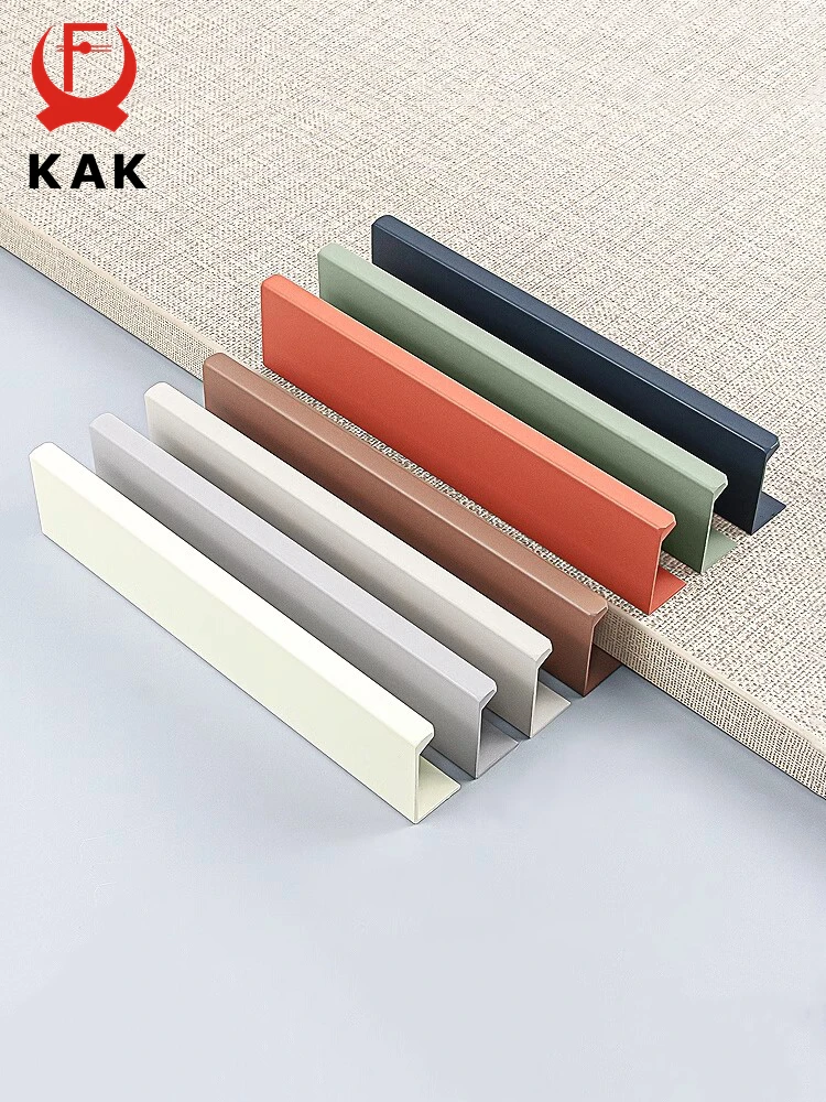 KAK Colorful Hidden Cabinet Handles Morandi Kitchen Cupboard Door Pulls Long Furniture Handles Drawer Knobs Door Hardware