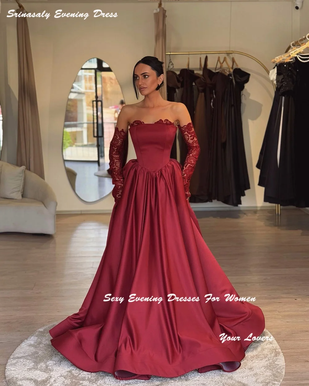 

Атласные вечерние платья без бретелек для женщин с рукавом 3/4 Русалка فساتين سهرة Empire Waist Vestidos De Fiesta Gowns Formal
