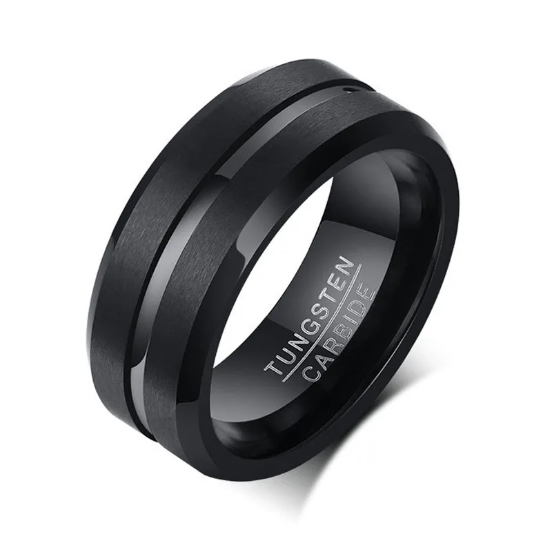 LETAPI New Brand Fashion 8mm Black Tungsten Carbide Rings for Men High Quality Punk Vintage Wedding Male Jewelry Gifts