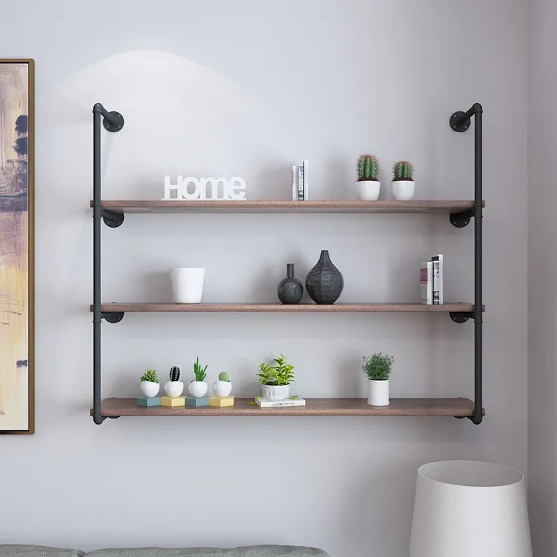 Wrought iron water pipe rack industrial style interior decoration, one-word baffle wall multi-layer storagerack wall hanging bo