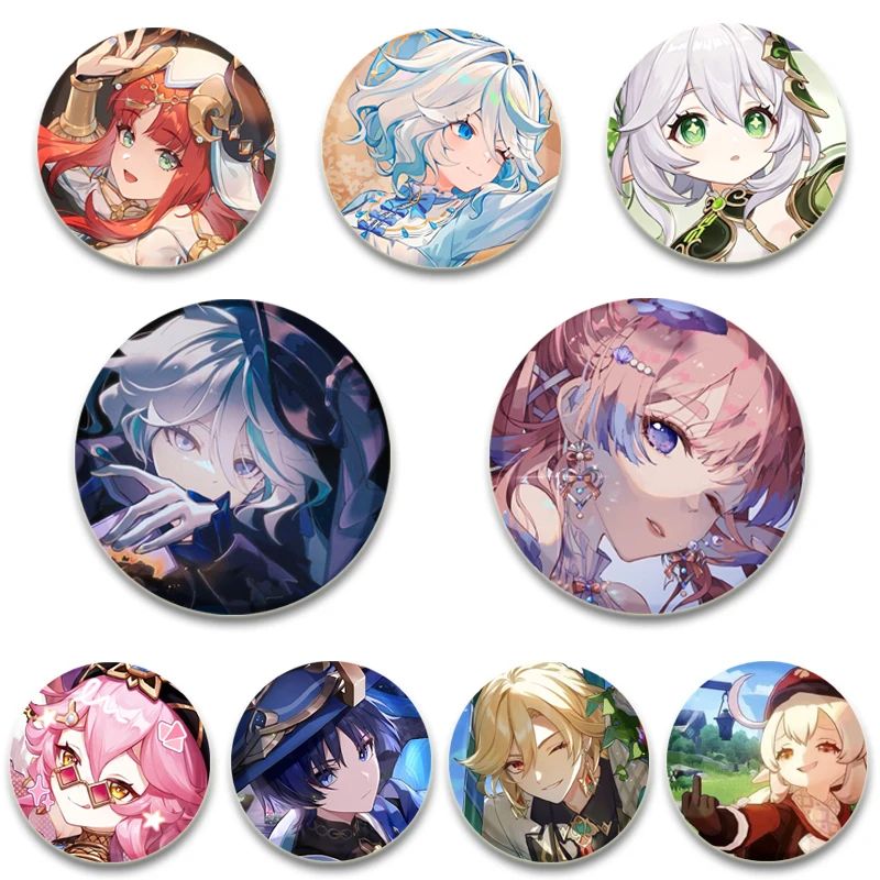 58/44/32MM Hot Anime Genshin Impact Badge Round Soft Button Pins Brooch DIY Backpack Clothes Decoration Jewelry Accessories Gift