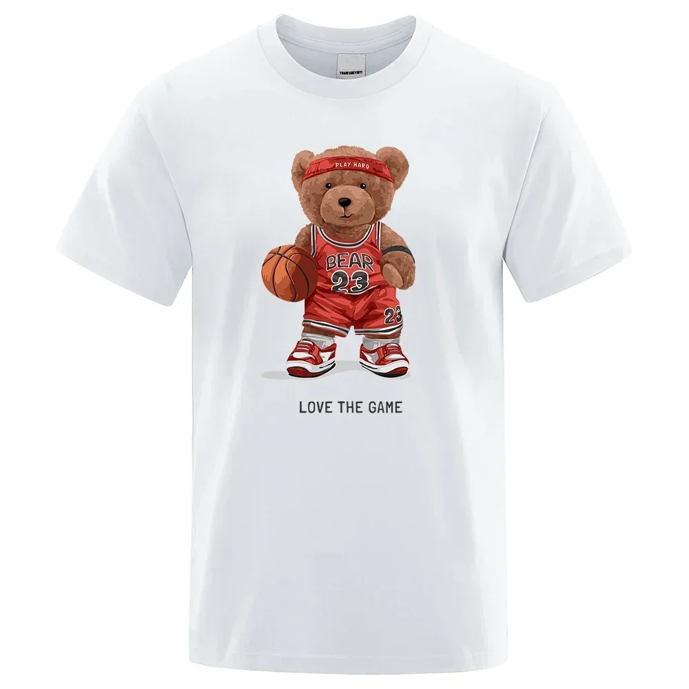 Teddy Bear 23 Love The Game Play Basketball Print Funny T-Shirt Men Loose Oversize Clothing Cotton Quality Short Sleeve For Man