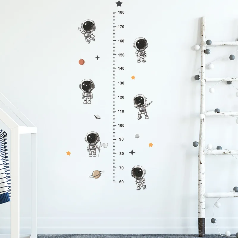 Cartoon Astronaut Height Scale Wall Sticker Kids Room Decoration Mural For Children Bedroom Home Decor Self-adhesive Wallpaper