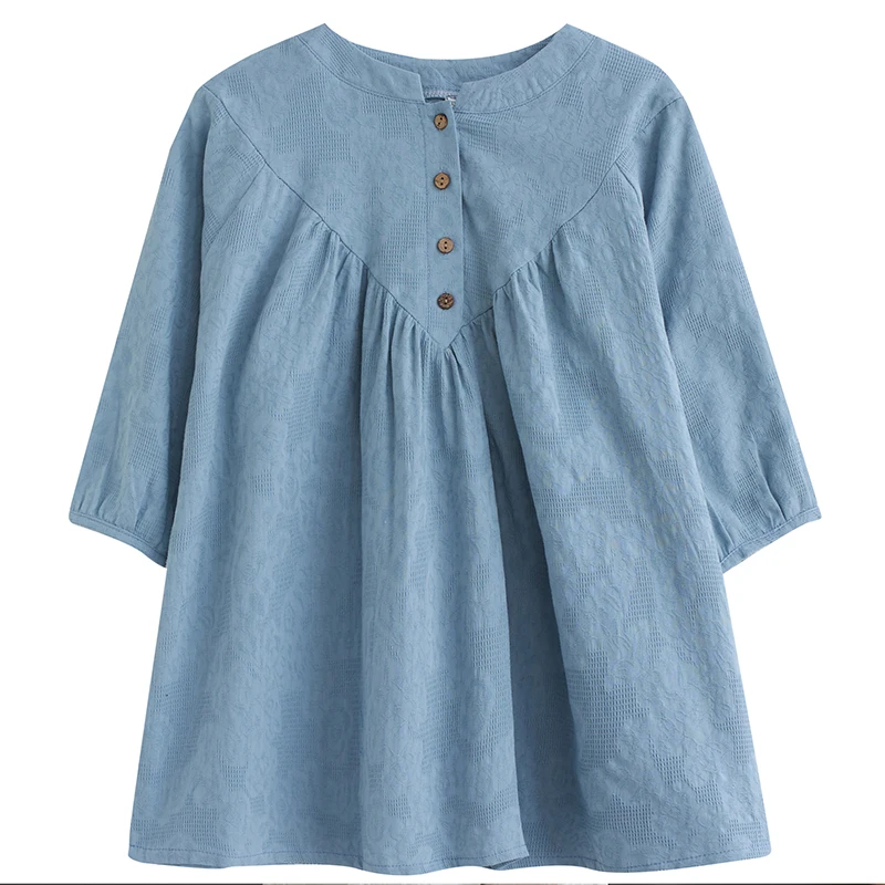 

Faionable Pure Cotton ort Sve irt for plus Size Women mid Sve Trendy Top Korean Sle Commute Loose Fit Splice