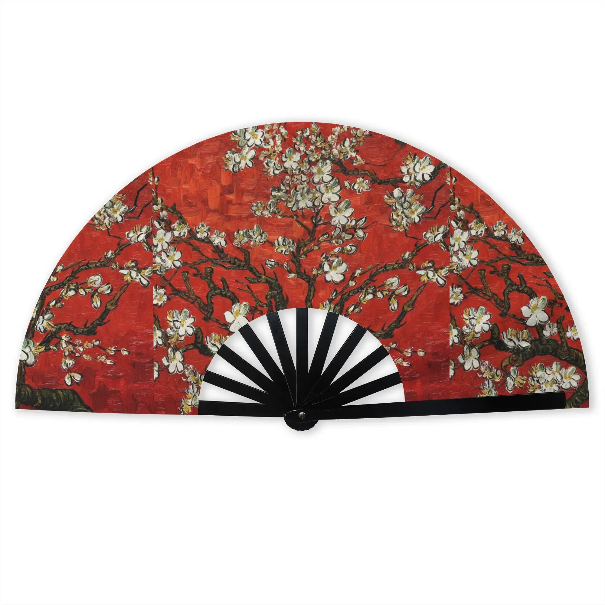 Van Gogh Almond Blossoms In Red Promotional Gift Hand Fan Party Flowers Painting Durable Folding Fans Unique Bulk Pack Fan
