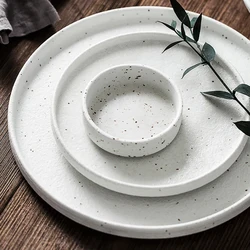Japanese-style Tableware Set Bowls and Plates Round White Ink Point Dinner Plates Home Creative Western Dishes Dinner Plates