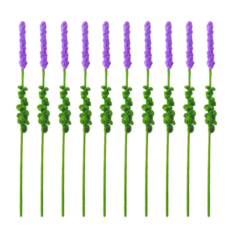 Artificial Wool Knitted Flowers Handmade Crochet Flower Bouquet Faux Fake Lavender Pick Home Office Kitchen Table Decor