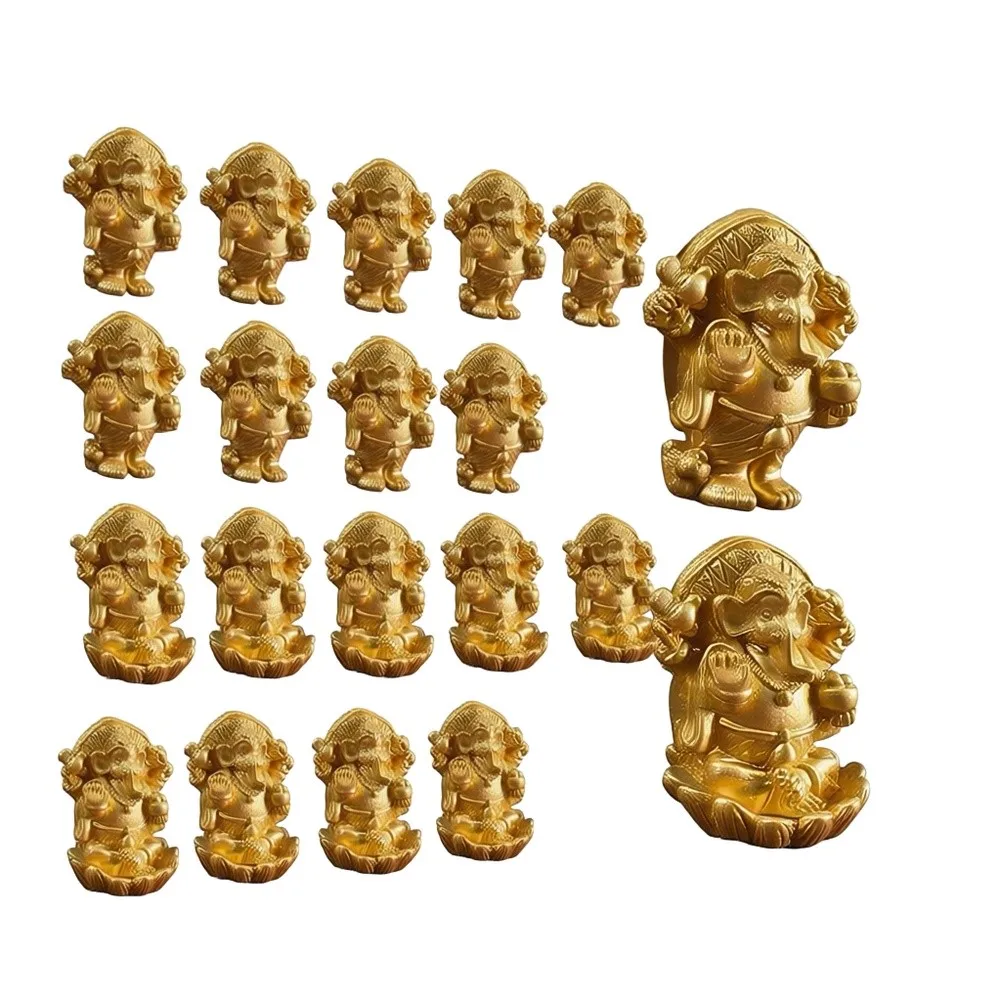 20PCS Golden For Ganesha Statue Resin Elephant Decoration for Home Office Living Room Temple Decor Spiritual Ambiance Enhancer