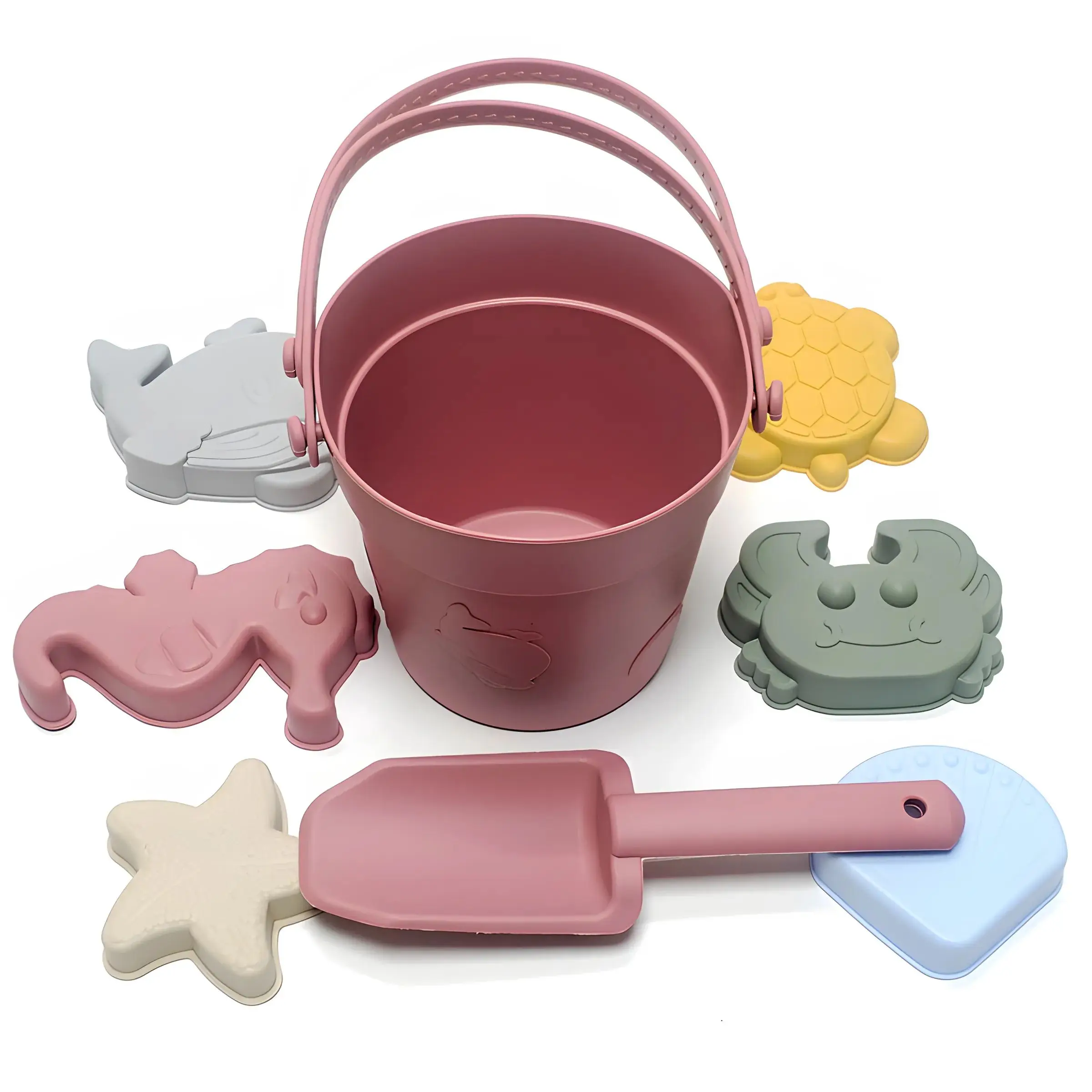 Juguetes para niños, cubo de playa, pala, serie Ocean, cubo, juego de agua, excavación de arena para padres e hijos, juego de juguetes de playa de silicona