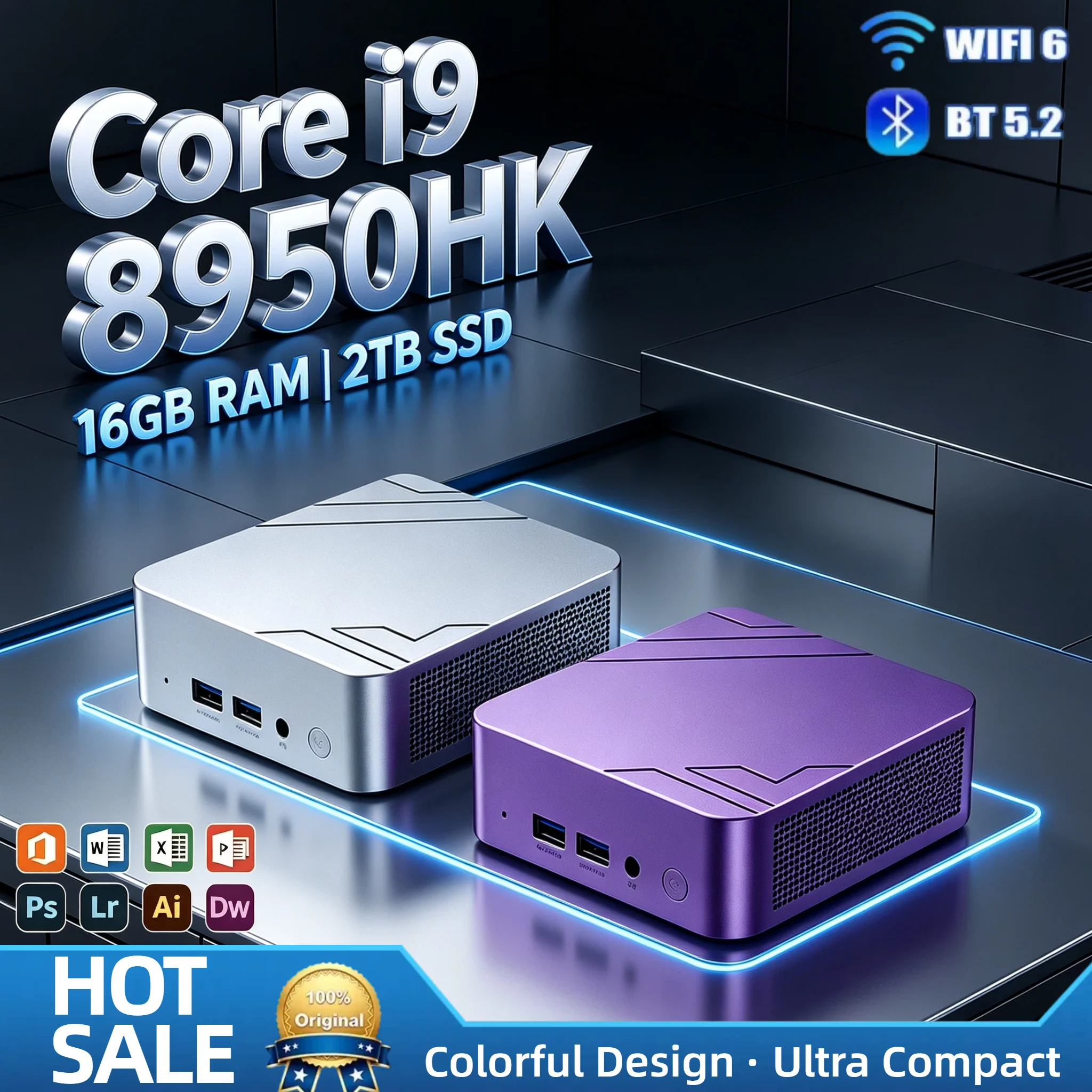 Intel i9-8950HK Small Form Factor PC 16GB DDR4 2TB NVMe SSD Triple 4K HDMI WiFi6 High Performance Desktop Office Home Pro Max