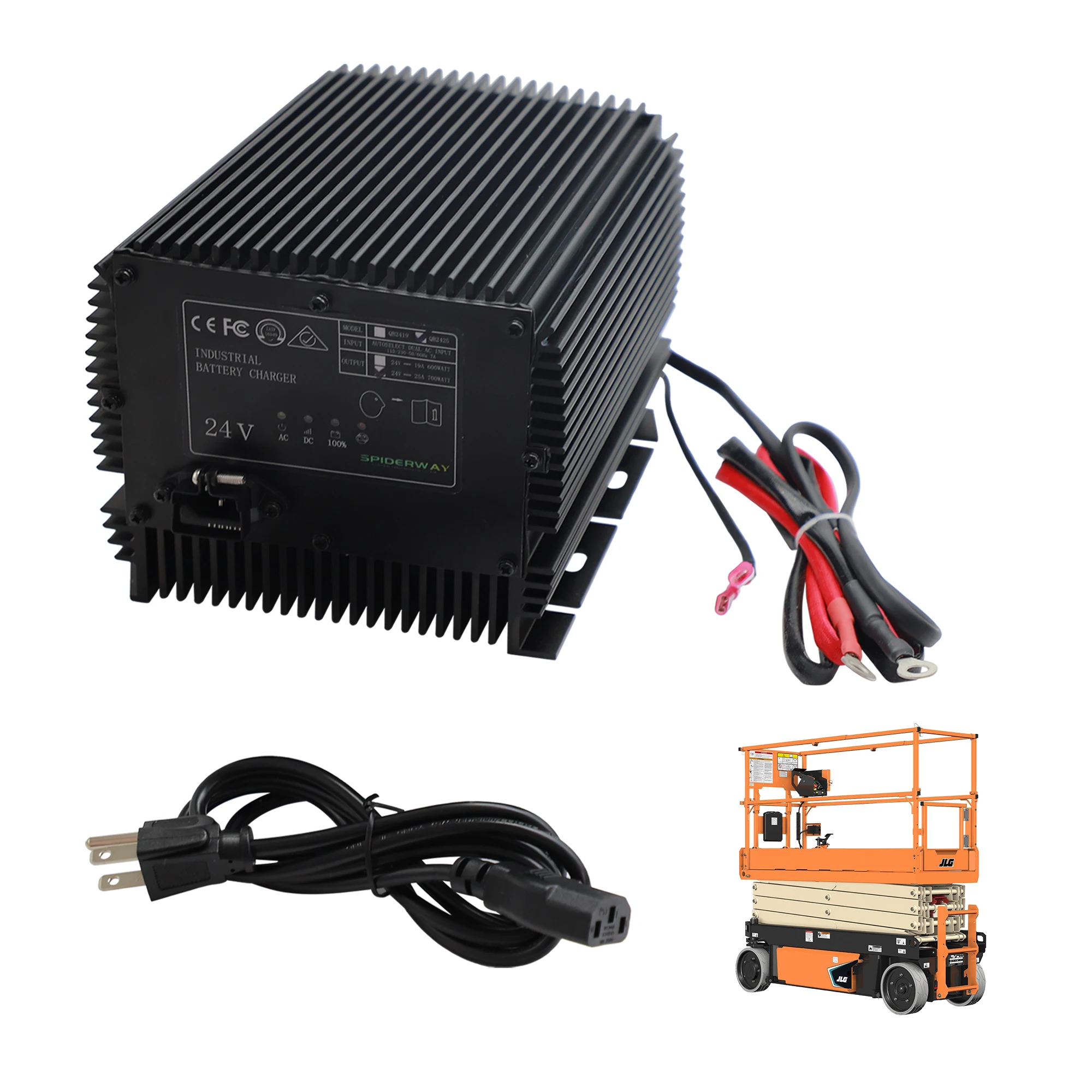 

HB600-24B, 24V 25A Scissor Lift Battery Charger for Genie/Skyjack/JLG Scissor Lifts, Replaces 161827/128537/96211/105739GT, IP67