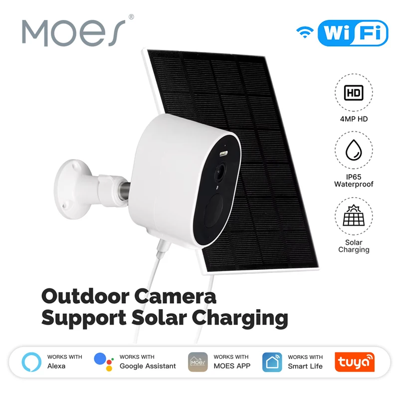 MOES Tuya WiFi 4MP HD Smart Security Camera Solar Charging IP65 Waterproof Full Color Night Vision Work With Alexa Google Home