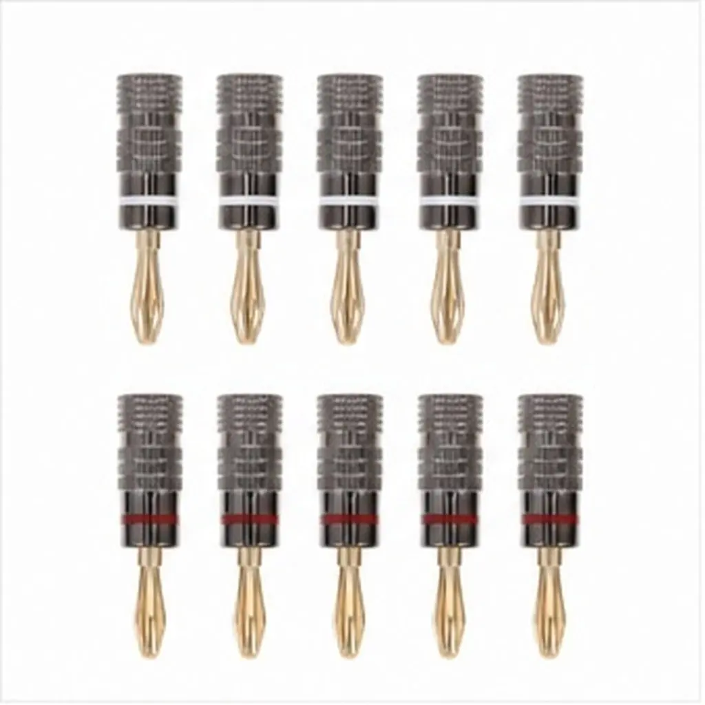 10Pcs Gold Plated Banana Plugs Audio Connector Speaker Wire Terminal Copper Core Aluminum Alloy Enclosed Screw Design Excellent