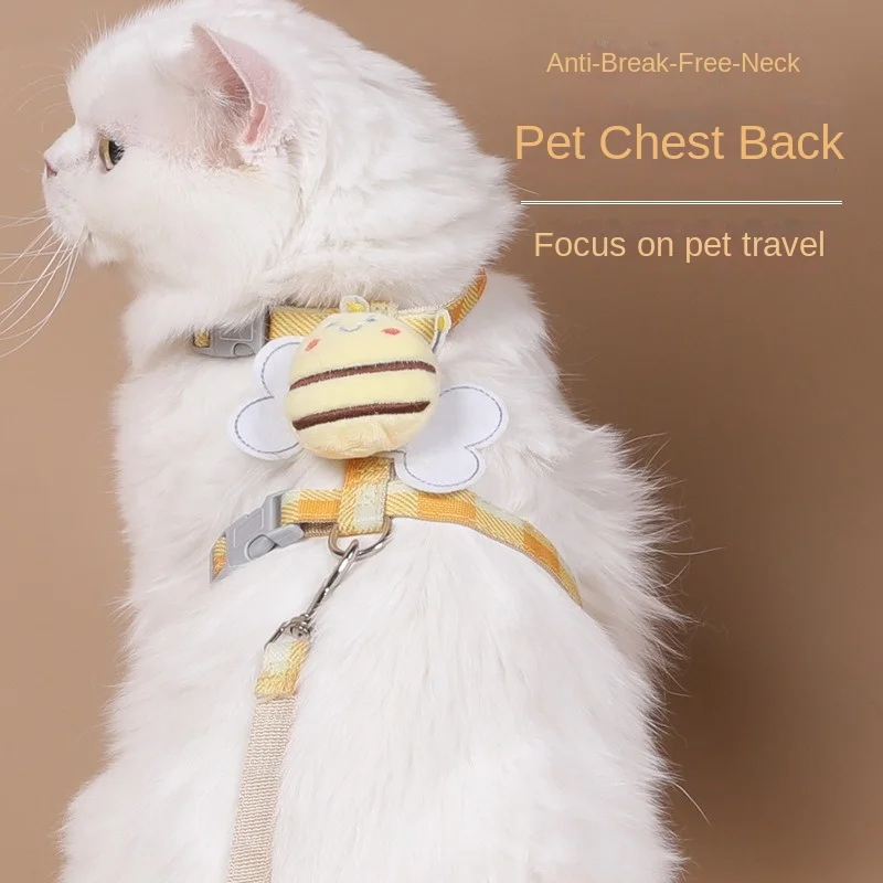 Pet cat chest harness, bee traction rope, suitable for all seasons, breathable and not stuffy, compact and exquisite