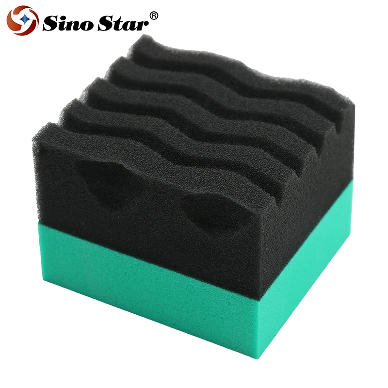 Car Detailing Sponge Green Wave Durafoam Contoured Large Tire Dressing Applicator Pad For Tire Waxing And Crystal Coating