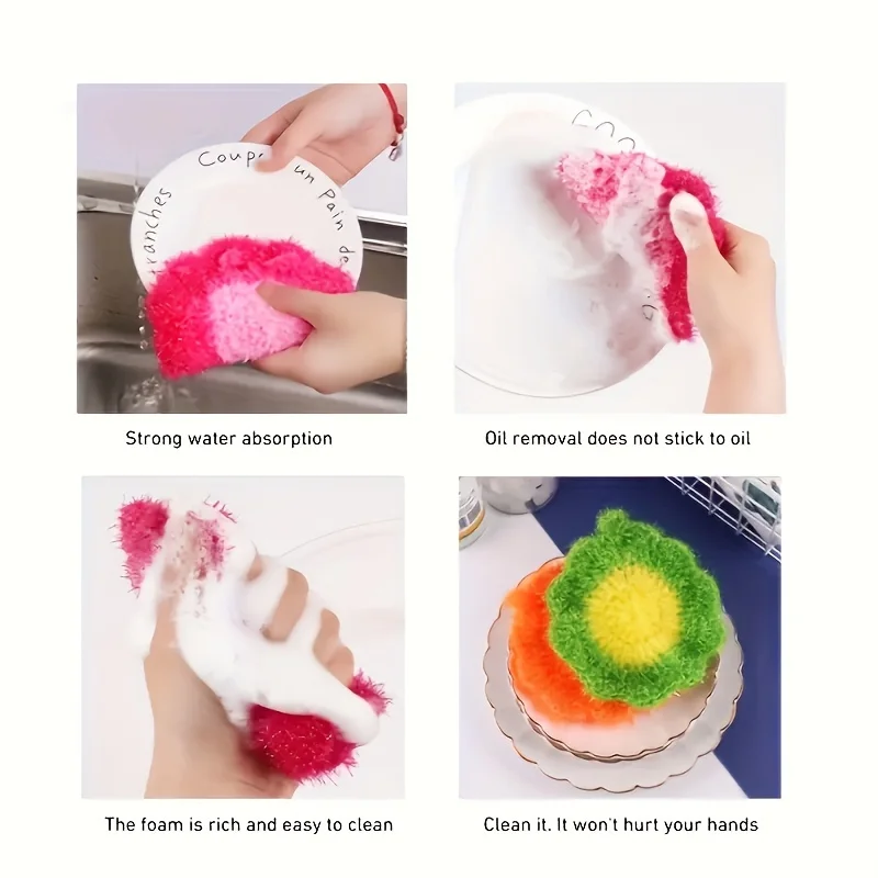 Multifunctional Cleaning Brush Dishwashing Sponge Scouring Pad Kitchen Pot and Bowl Brush Kitchen Cleaning Gadget Random Color