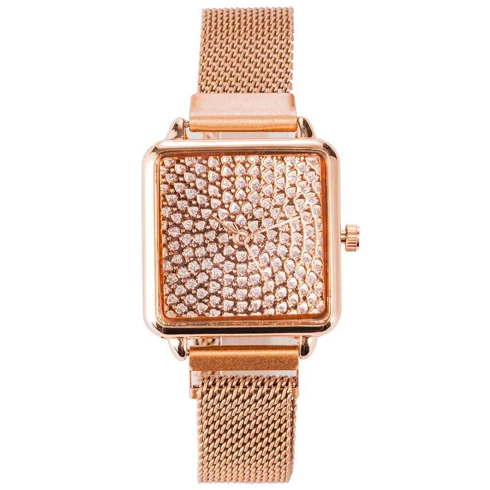 Fashion Elegant Luxury Crystal Rose Gold Women Watch  Stainless Steel Mesh Belt Women\'s Quartz Watches Luxury Ladies Wristwatch