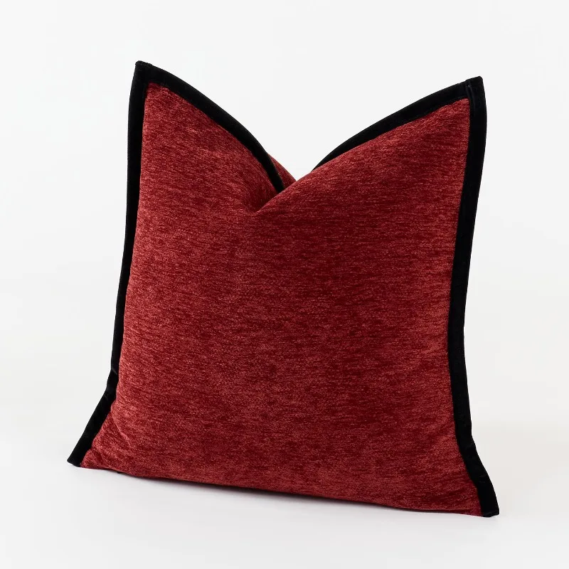 Nordic Pure Color Thick Chenille Pillow Cover Black Pressed Edge Pillow Case Advanced Luxury Home Decor Cushion Cover for Sofa