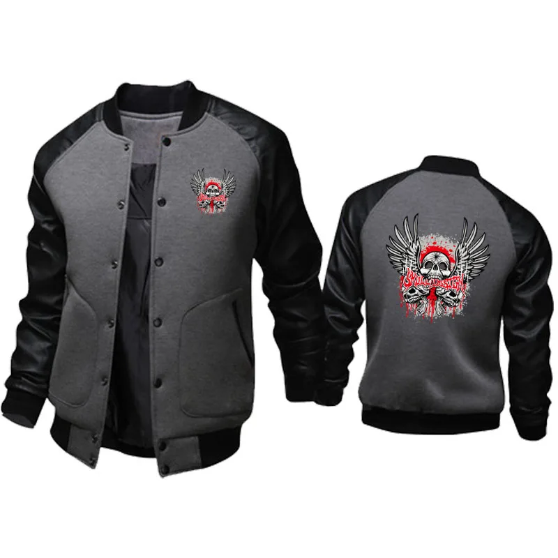 Skull Racing jacket print Men's clothing windproof Men's leather jacket High quality autumn new breasted men's baseball jacket