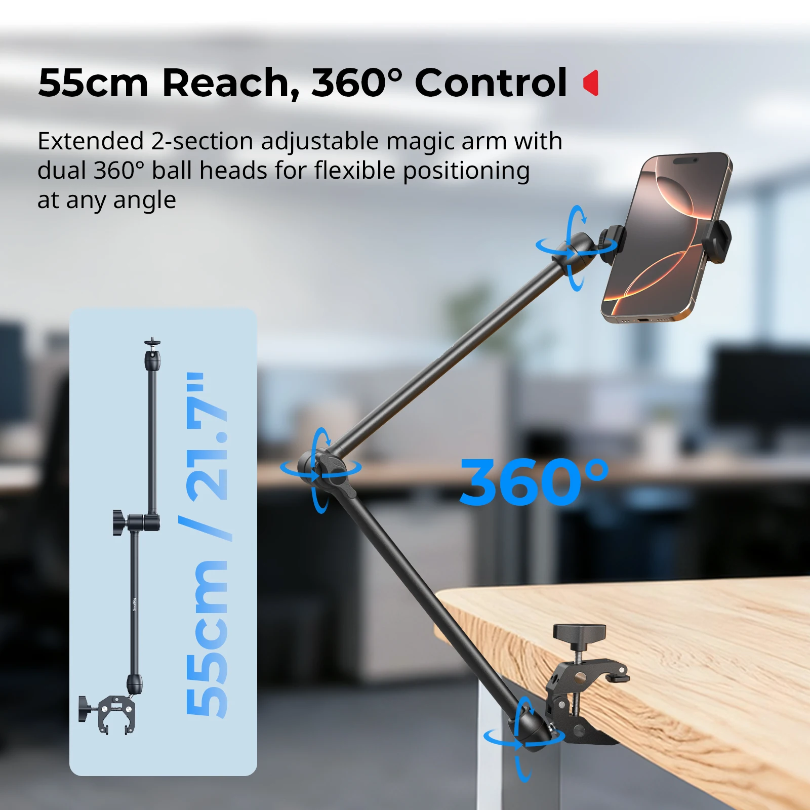 Zestaw SmallRig do nagrywania wideo na biurku z magicznym ramieniem i zaciskiem w kształcie kraba, regulowane magiczne ramię do smartfonów i kamer sportowych 5624 — zdjęcie produktu 4