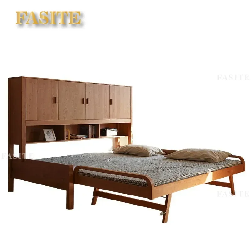 For Japanese Style All Solid Cherry Wood Bedroom Cabinet Integrated Bed Childrens Double Layer Storage Small Apartment