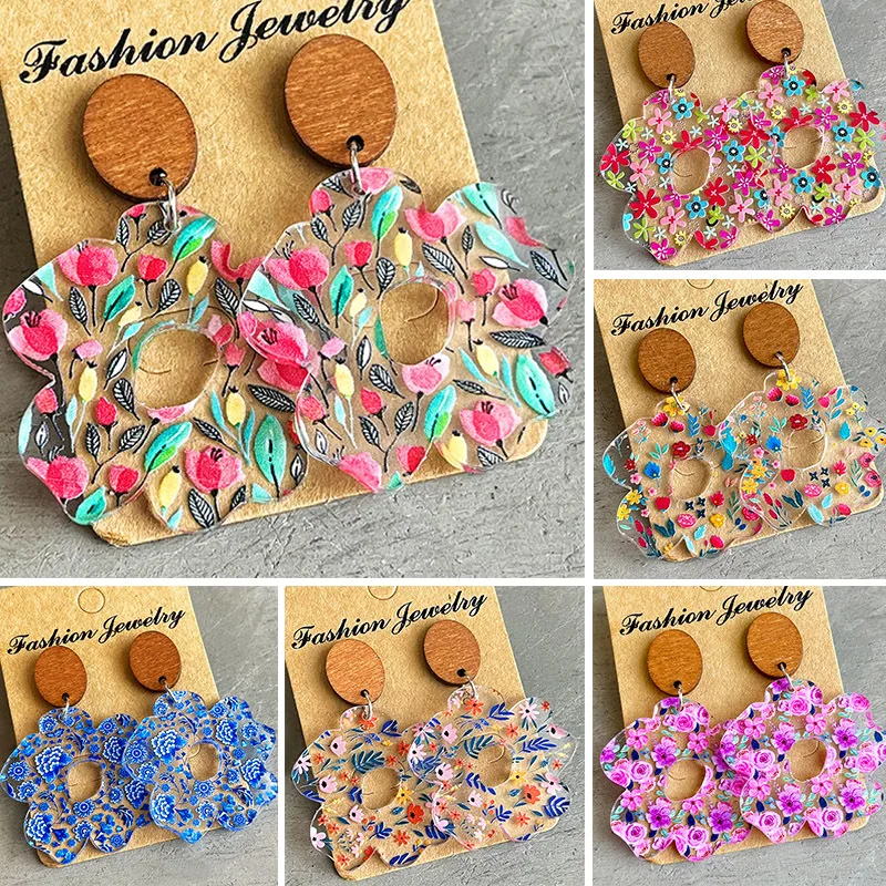

New Ethnic Retro Style Earrings Acrylic Bohemian Flower Minimalist Earrings Flower Geometry Modern Fragmented Earrings