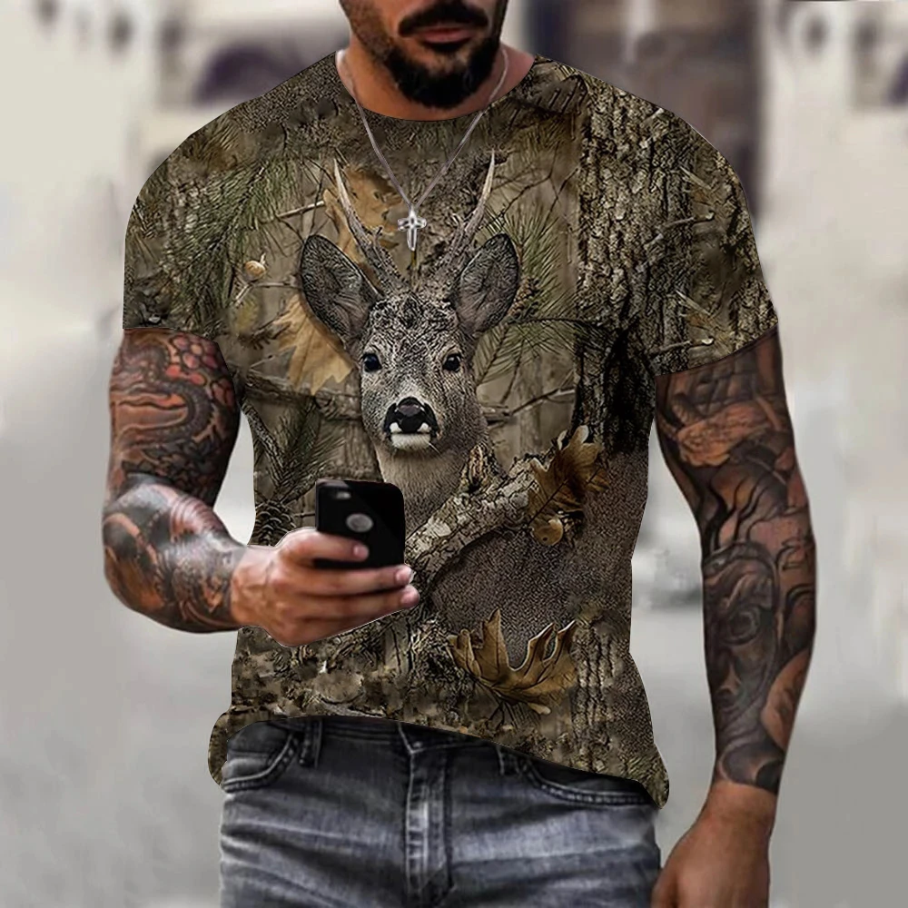 Men's T-shirt Boar Jungle Animal Malad Reed Camouflage Gun Mamba Top 3D Printing Hunting T-shirt Hidden Deer Funny Women's Stree