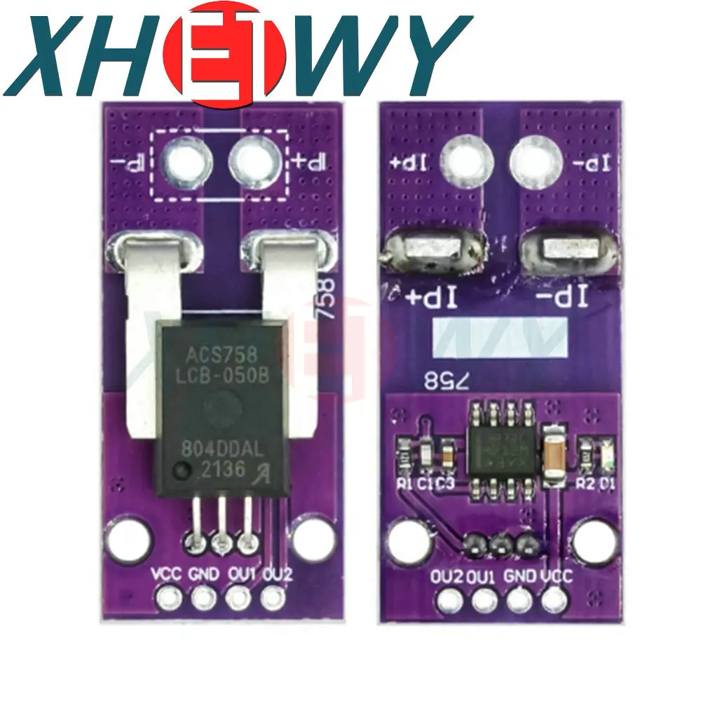 50A 100A 100B-PFF-T ACS758LCB-050B AC DC 3.3V-5V สำหรับเชื่อมต่อรุ่น Arduino RC แบบเส้นตรง