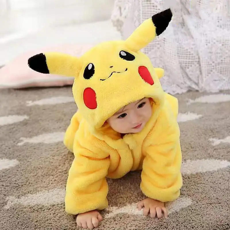 Cartoon Pikachu Shaped Baby Jumpsuit Spring And Autumn Thickened Baby Going Out One-Piece Pikachu Yellow Warm Clothes