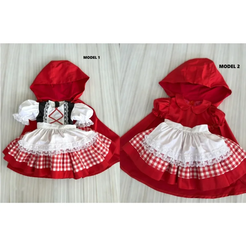 Autumn Baby Girl Red Plaid Lace Apron Dress With Red Cape for 1st Birthday Party Christmas Photography C372