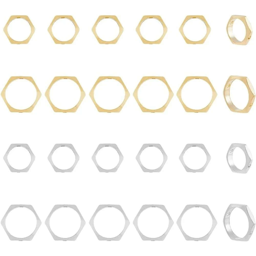 

80Pcs 4 Style Brass Bead Frames Frame Connectors Double Hole Geometric Bead Frames Hollow Metal Bead Frame