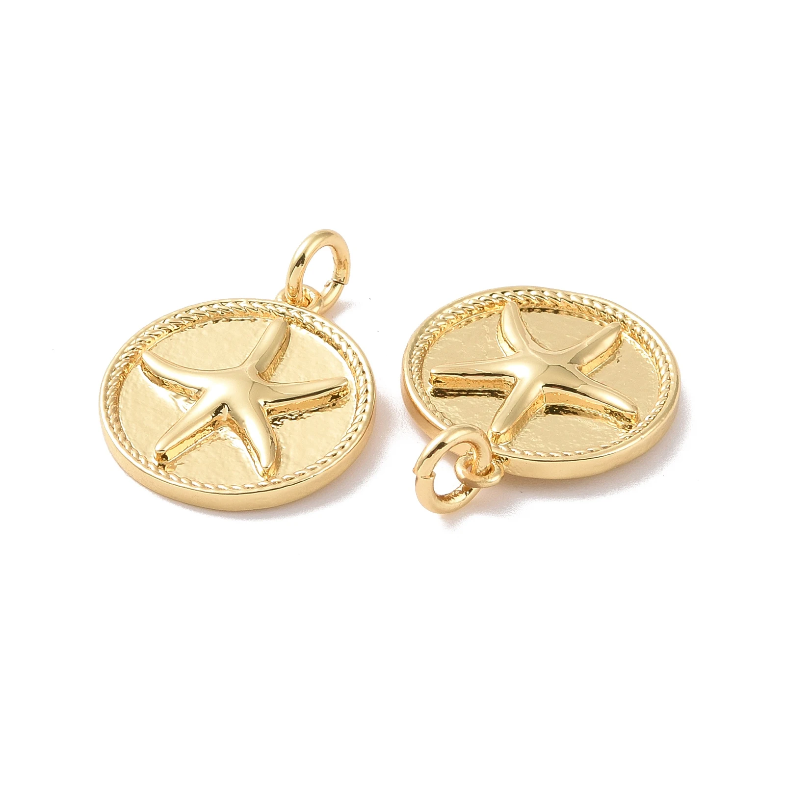 

20pcs Flat Round with Starfish Pattern Brass Charms with Jump Ring Real 18K Gold Plated for Necklace Bracelet DIY Gift17x15x2mm