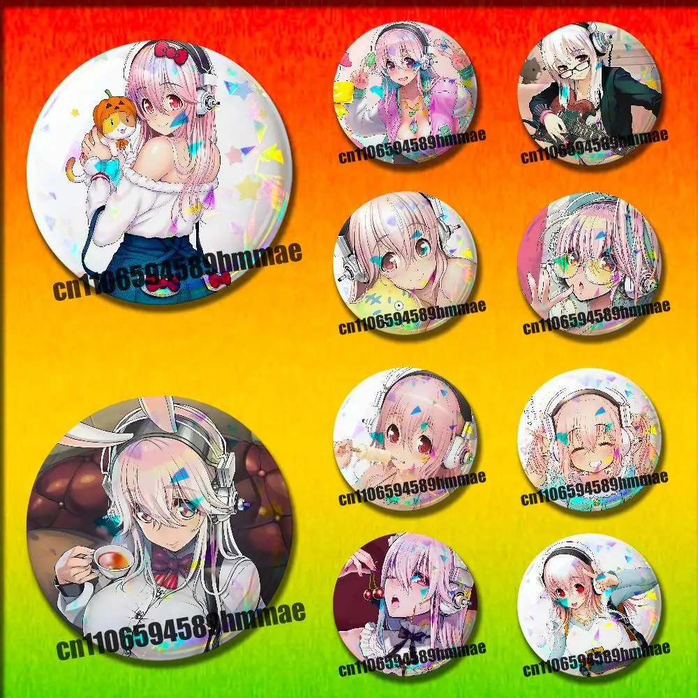 

Cartoon Virtual Singer S-Super Sonico Round Pins Insignia Badge Cover For Ornament 75mm Cosplay Brooch Button