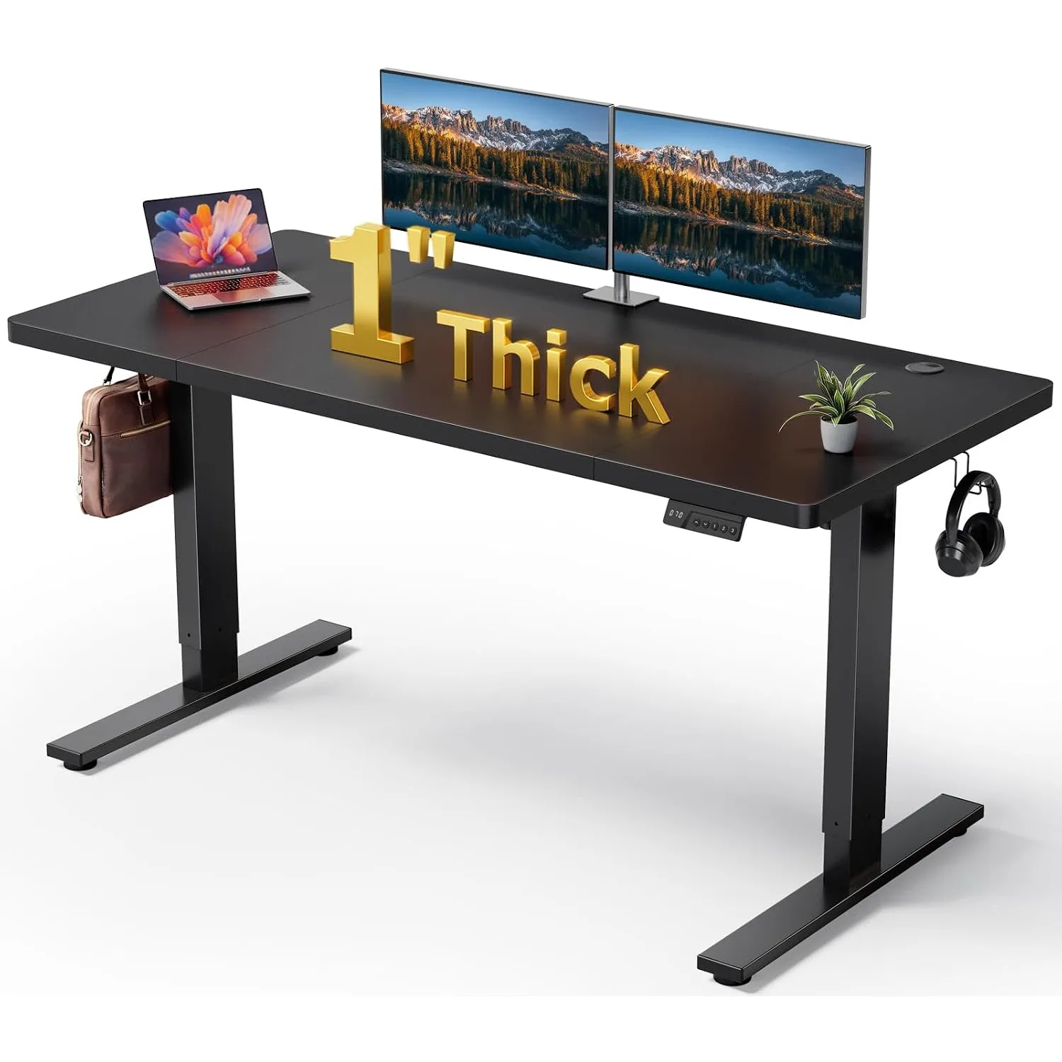 Black 60x28 in Electric Standing Desk, 1 Inch Thick Tabletop