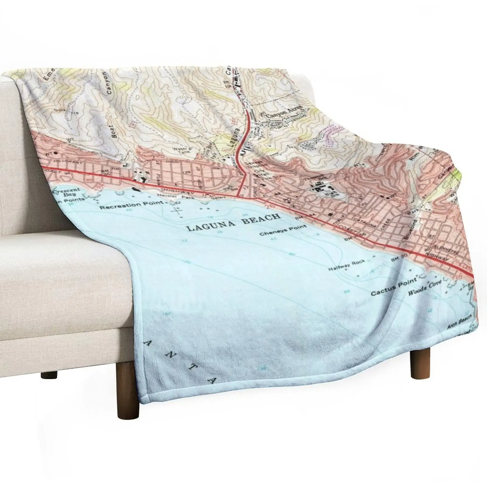 Vintage Map of Laguna Beach California (1965) Throw Blanket Soft Beds Flannel Blankets