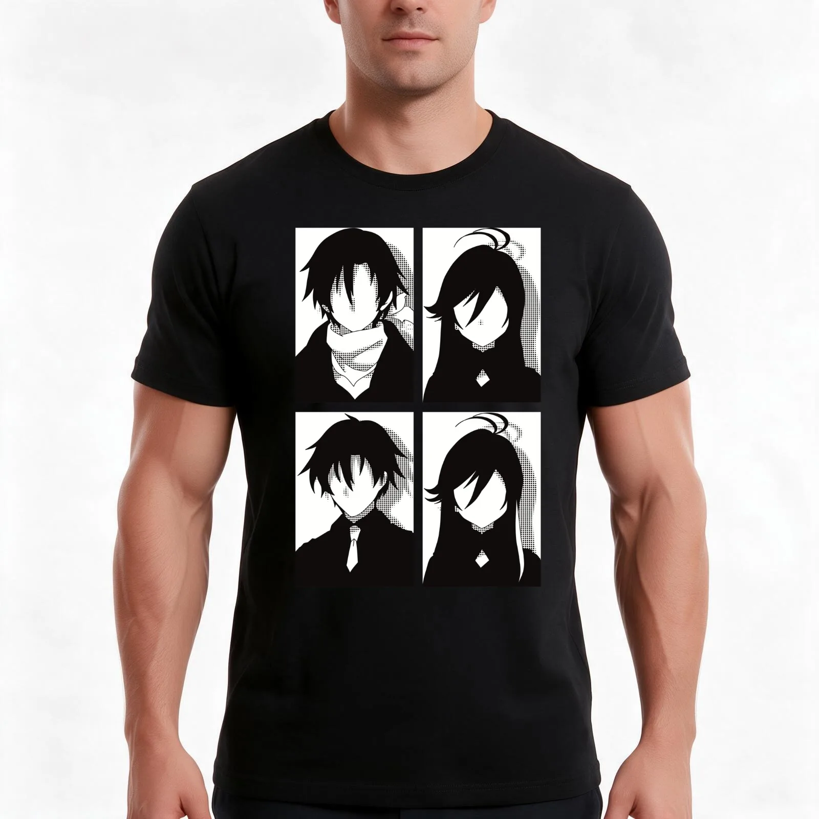 86 or Eighty six anime merch All main character in black and white pop art minimalist design Shinei nouzen x Vladilena m T-Shirt