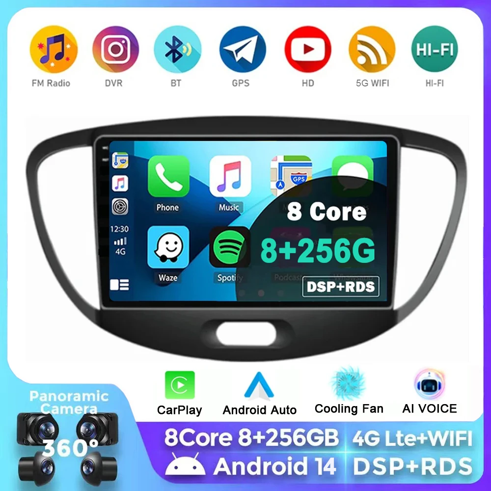 

For Hyundai i10 2007 2008 2009 2010 2011 2012 2013 Android 13 CarPlay Auto WIFI+4G Car Radio GPS Multimedia Player DSP stereo BT