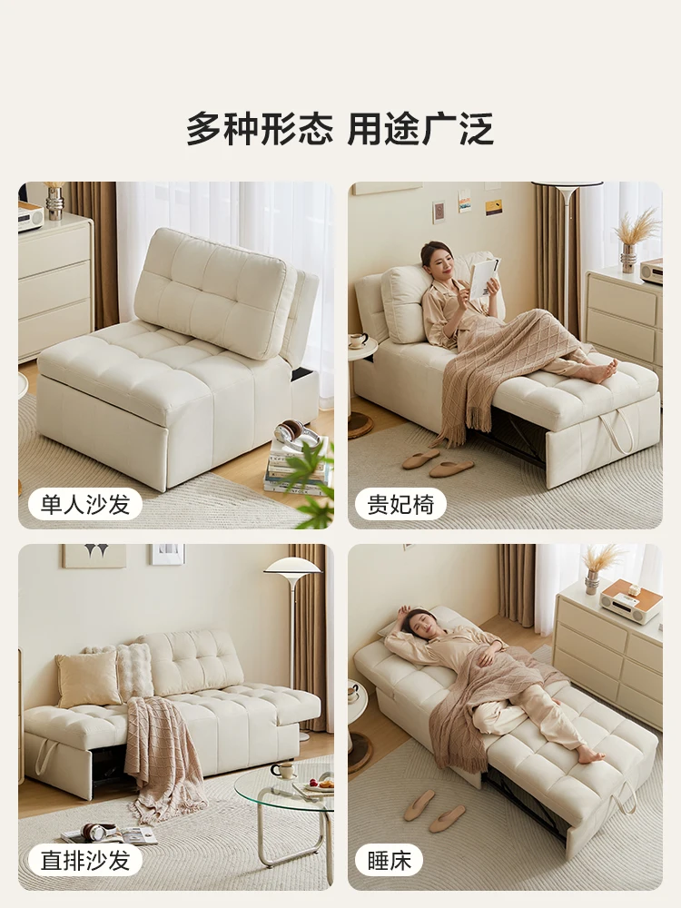 Small sized dual-purpose folding telescopic sofa bed 2025 new cream style living room single bed wood industry